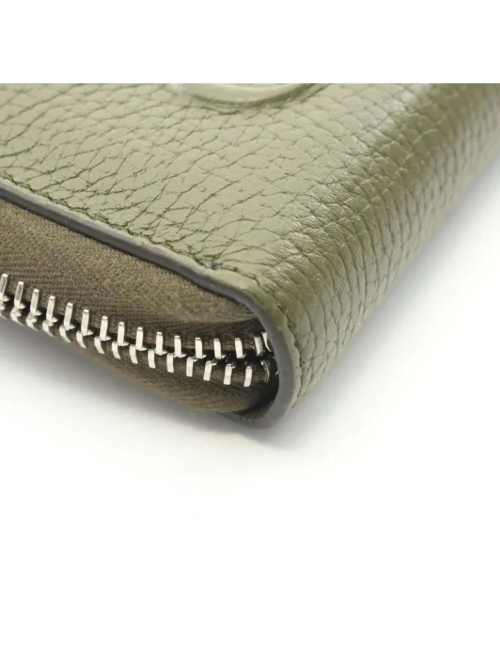Gucci Round Length Wallet Logo Khaki Leather